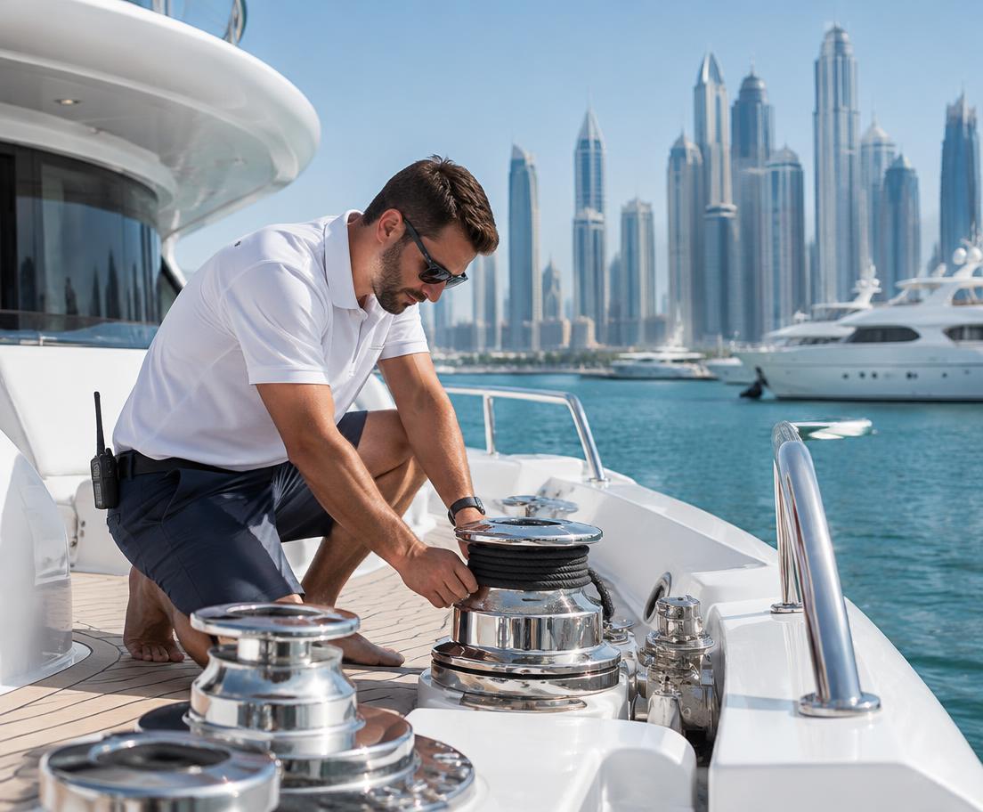 Marine professional working aboard a yacht in Dubai