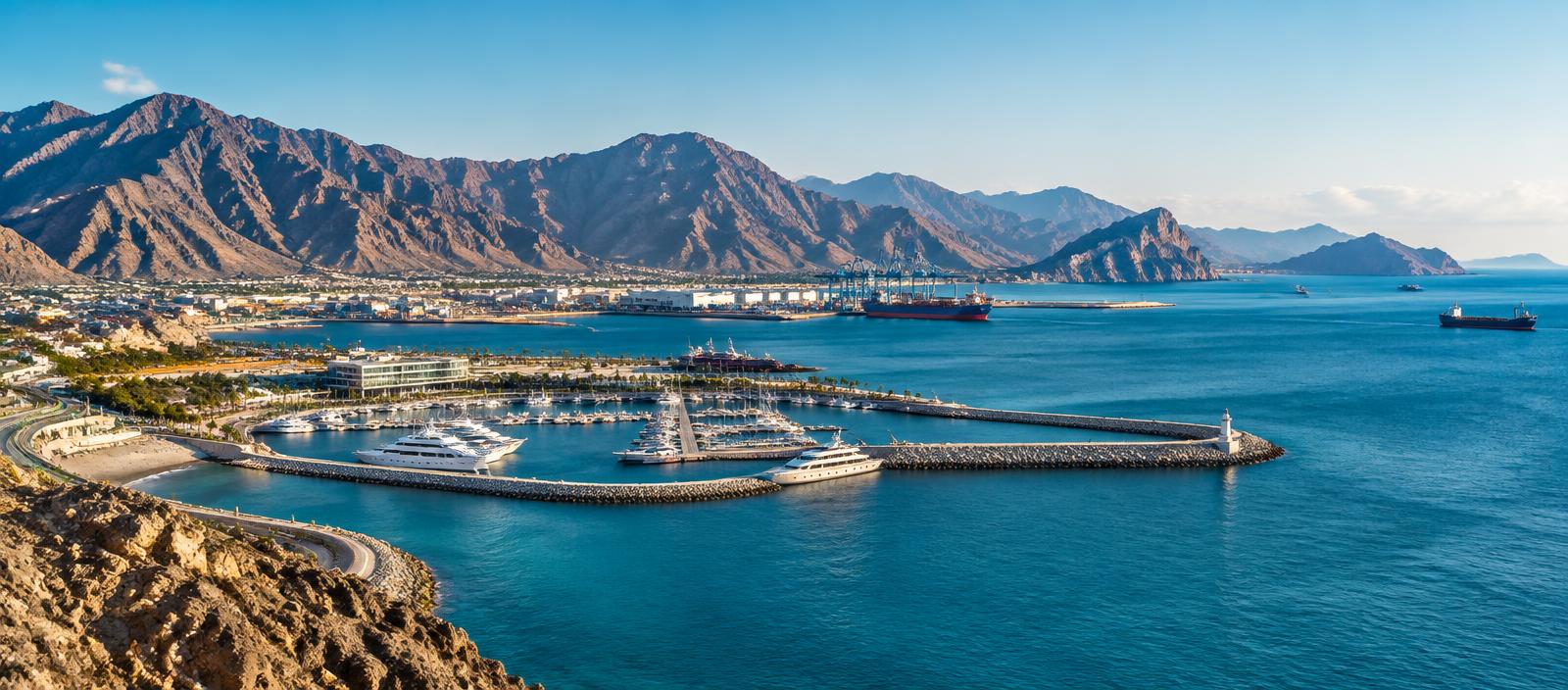 Fujairah waterfront, marina and yachts